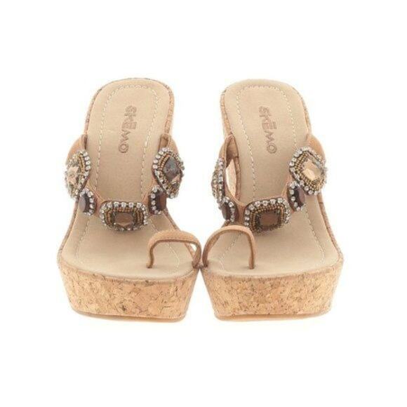 Skemo Wedge Tan Sandals - Picture 1 of 5
